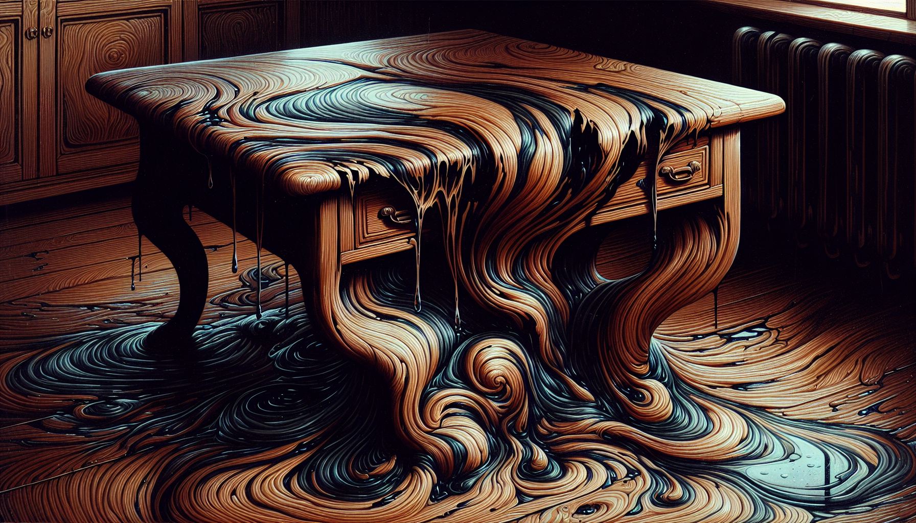 Illustration of water damaged wood furniture